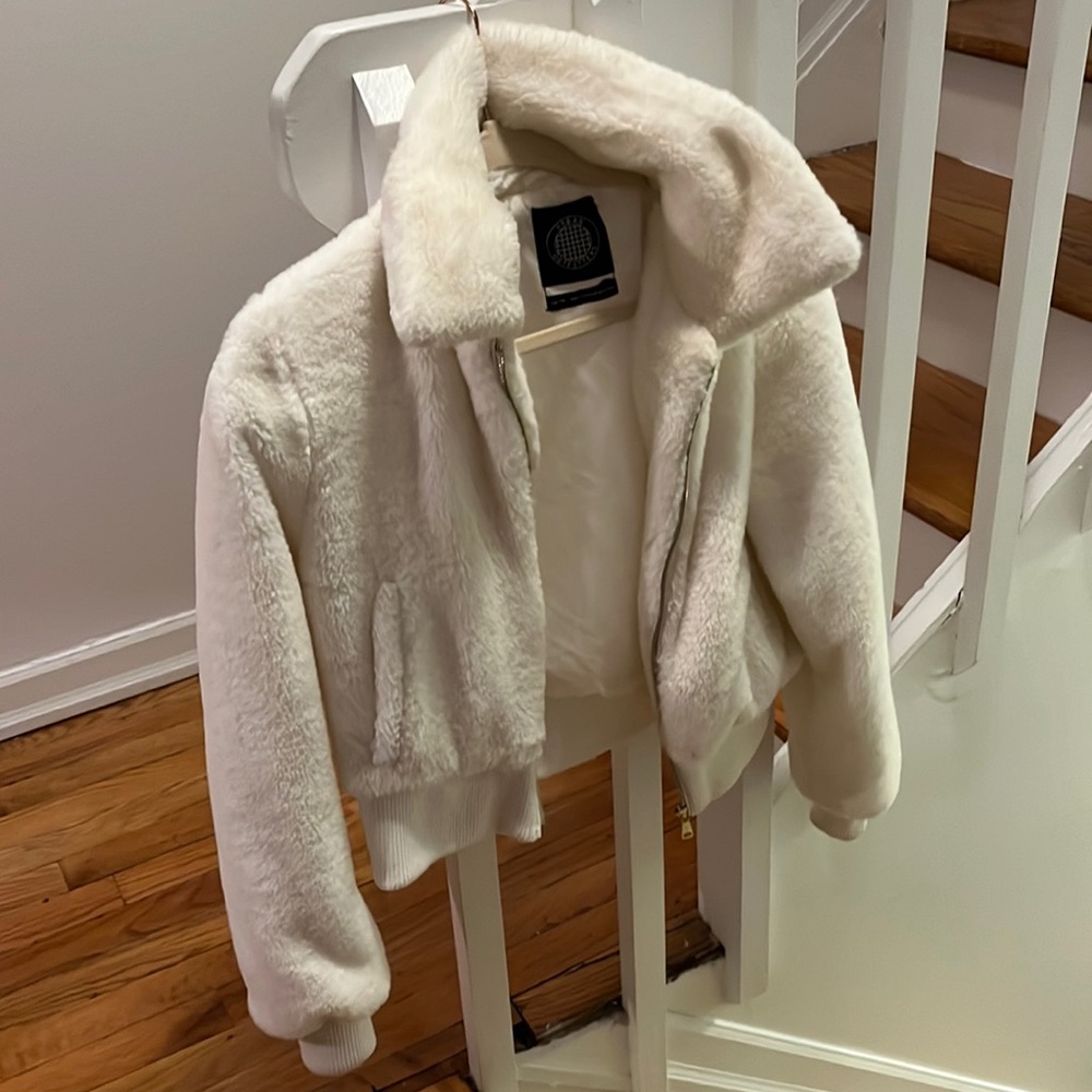 Urban outfitters Faux-fur white bomber jacket